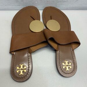Tory Burch Patos Disk Leather Sandal Mou Brown US SZ 7.5 M AUTHENTIC